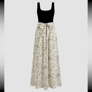 U-neckline Leopard Print Patchy Bowknot Jumpsuit